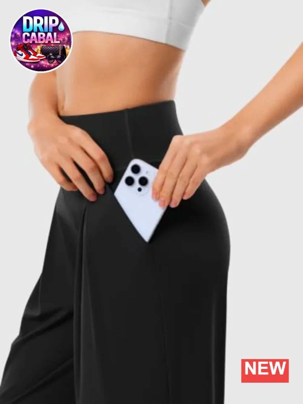 High Waist Wide Leg Yoga Pants with Pockets, Pleated Front